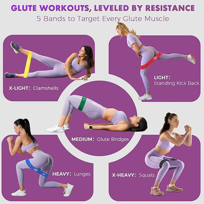 WSAKOUE Fabric Resistance Bands for Working Out – 5 Booty Bands for Women & Men, Exercise Workout Bands for Legs, HIPS & Glutes – Ideal for Home Fitness, Yoga, Pilates & Rehab