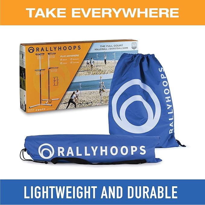 7 FT - World’s First Sports Game to Mash Volleyball & Basketball - Setup in Seconds - Quick & Easy to Learn Full Court Volleyball & Basketball Game - Fun to Play - for All Ages
