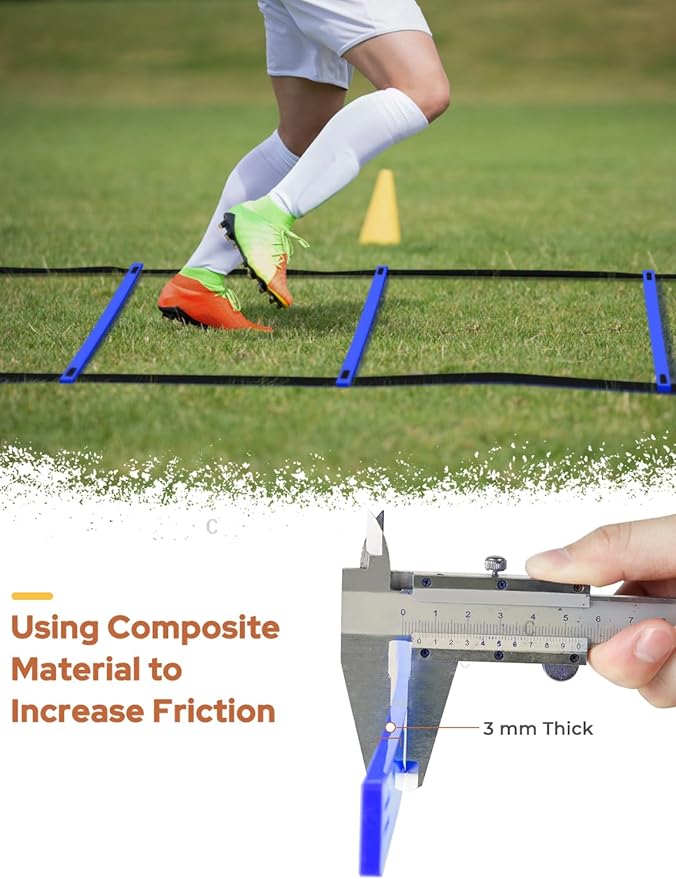 GHB Agility Ladder,Football Training Equipment Set,4 Agility Hurdles, 20 feet12 Rungs Speed Ladder,12 Disc Cones,Resistance Parachute, Jump Rope, 5 Resistance Bands