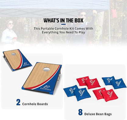 EastPoint Sports Cornhole Game Set Bean Bag Toss MDF - 2' W x 3' L - Built-In Storage, Convenient Carry Handles and 8 Premium Bean Bags
