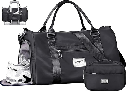 FIORETTO Womens Gym Tote Duffle Bag with Toiletry Bag, Sports Duffel Overnight Hospital Workout