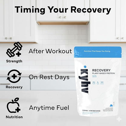 Recovery Plant Based Protein Powder, Vanilla Flavor - 20g Complete Vegan Protein, 0g Sugar, 120 Calories, Supports Muscle Recovery & Strength, Dairy Free, Gluten Free, 28 oz Bag