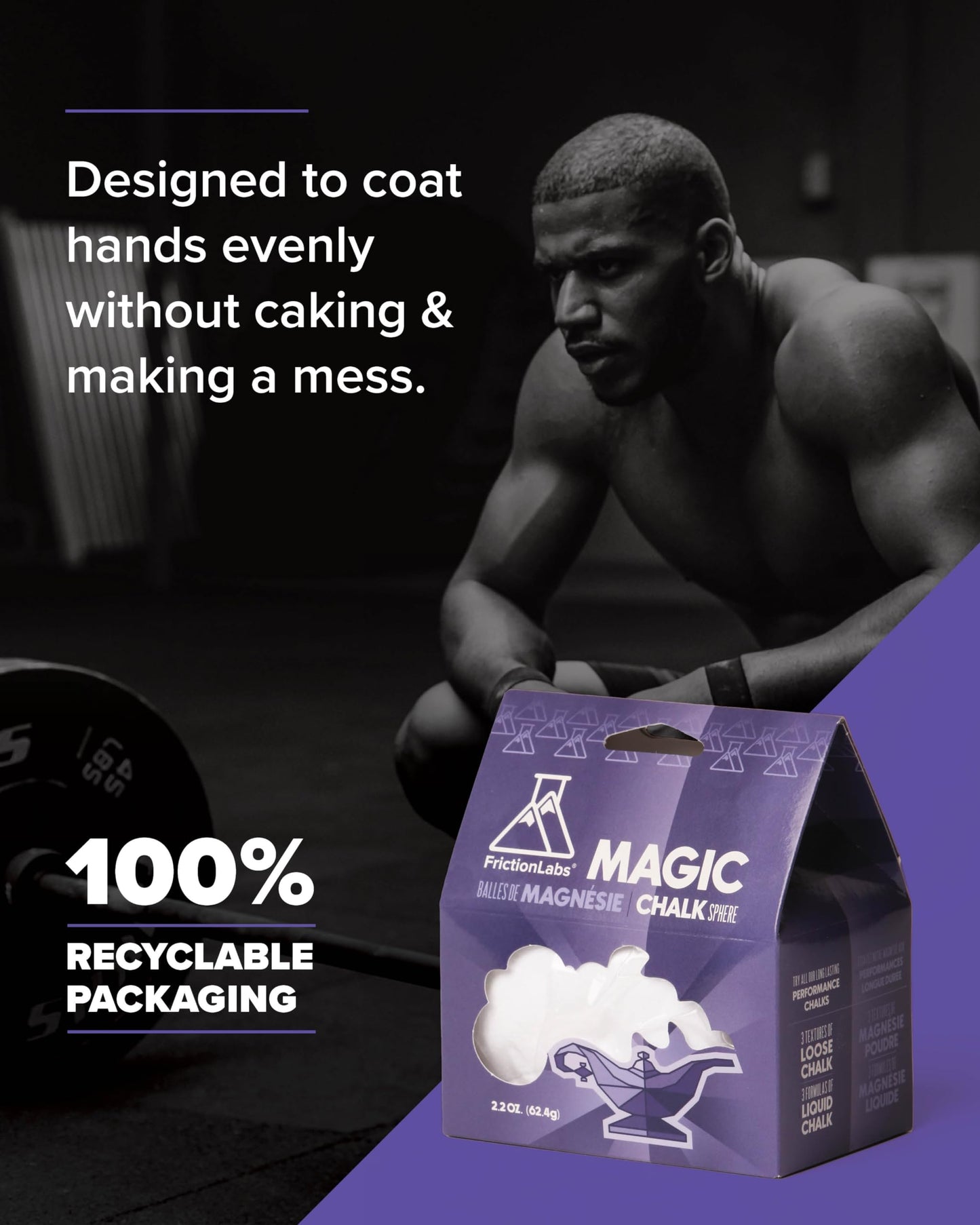 FrictionLabs Magic Chalk Ball, 2.2 oz - Premium Gym Chalk In Refillable Sock - Non Toxic - Great