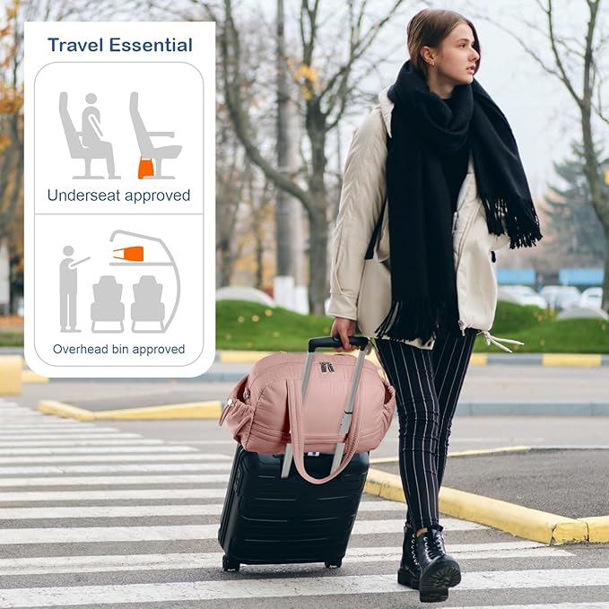 TOPDesign Travel Duffel Bag for Women, Puffer Gym Bag Sports Tote with Wet Pocket, Carry On Weekender with Luggage Sleeve (Dark Pink)