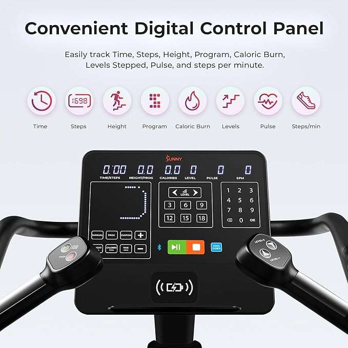 Sunny Health & Fitness Premium High-Intensity Smart Stepper Stair Climber, Commercial Grade, Cardio Workout Programs, Free SunnyFit App Bluetooth Connection, 350-400 LB Weight Capacity