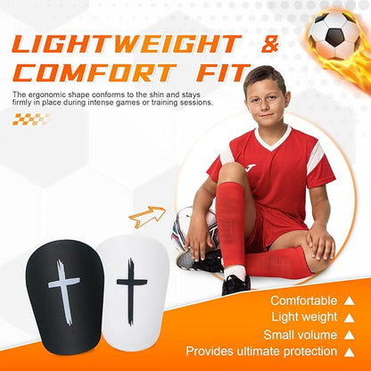 2 Pairs Mini Soccer Shin Guards for Kids Youth & Adults - Ultra Lightweight Small Shin Pads, Comfortable Fit for Football, Indoor Soccer, Training (3.15" x 1.97")