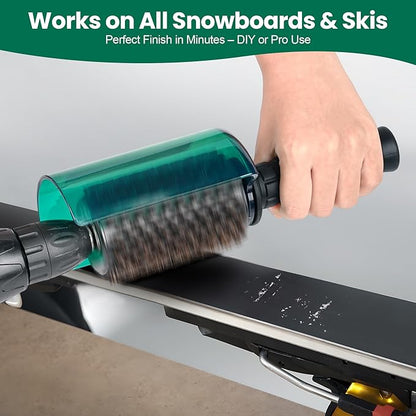Ski Snowboard Roto Brush Kit with Quick-Change Axle 3 Professional Brushes: Brass, Horsehair, Nylon for Waxing (100mm Length)