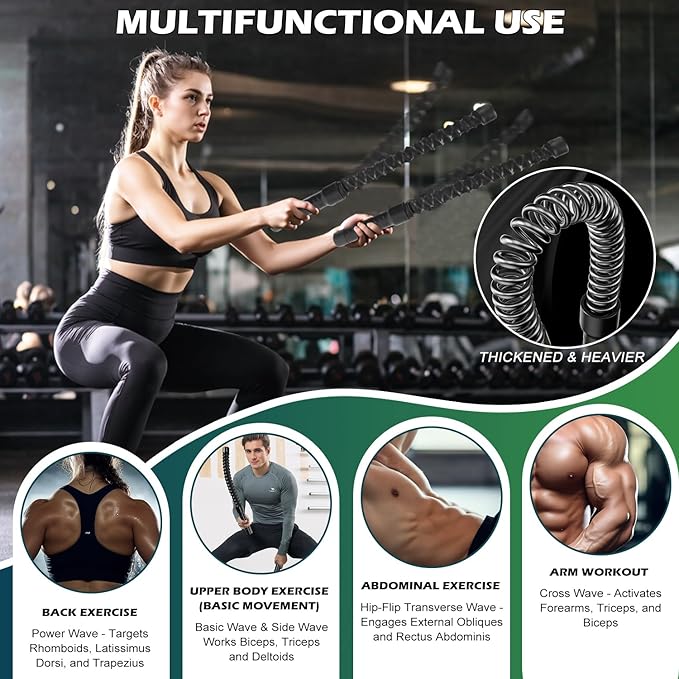 Ropeless Battle Ropes for Home Gym, Weighted Workout Cords for HIIT, Strength, and Low-Impact Cardio Training