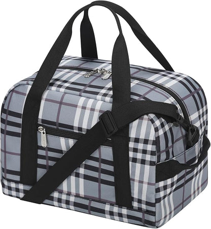 Small Gym Bag Carry On Bag - 12 in Mini Duffle Bag Lightweight for Overnight Travel(Gray white plaid)