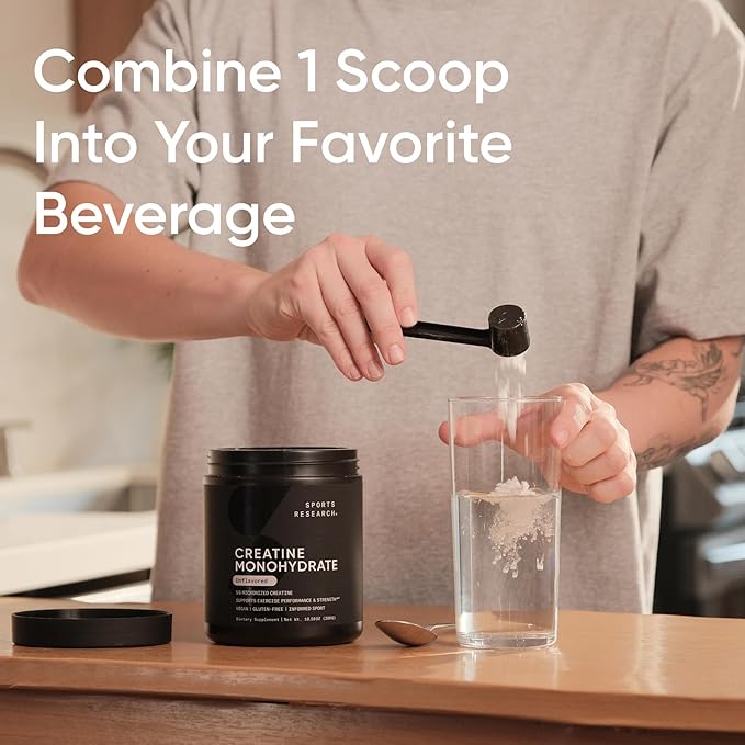 Sports Research Creatine Monohydrate - Gain Lean Muscle, Improve Performance and Strength and Support Workout Recovery - 5 g Micronized Creatine - 35.27 oz