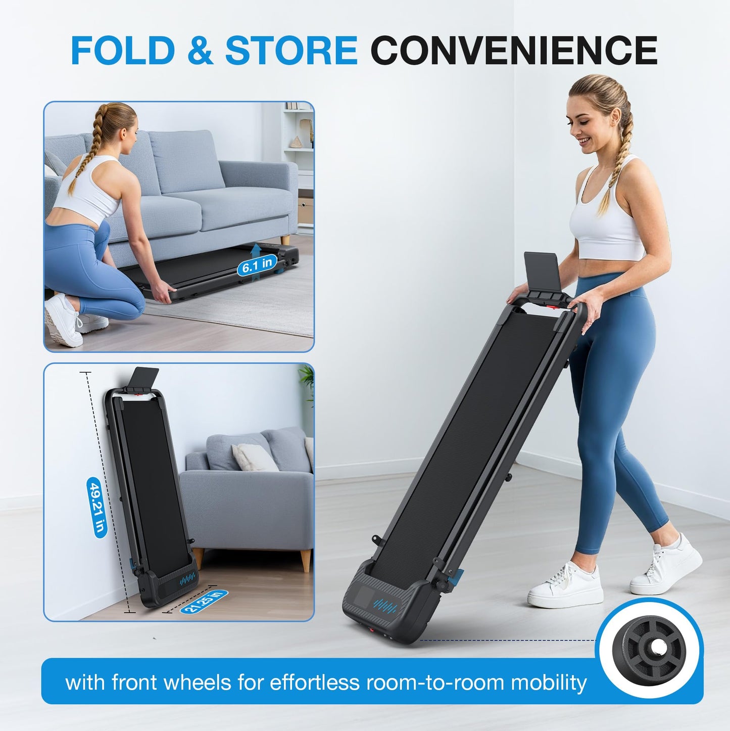 WELLFIT Folding Treadmill for Home, Walking Pad with Incline and Handle Bar