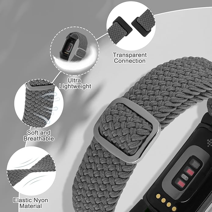 Braided Band Compatible with Fitbit Charge 6/Fitbit Charge 5, Soft Nylon Solo Loop Adjustable Replacement Wristband for Women Men