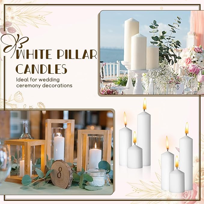 36PC Pillar Candles Bulk 2 in x 3, 6, 8 Inch Long Burning Wax Pillar Candles Unscented Smokeless Dripless for Wedding Centerpieces Spa Lantern Fireplace Home Festival Fall Party Decor (White)