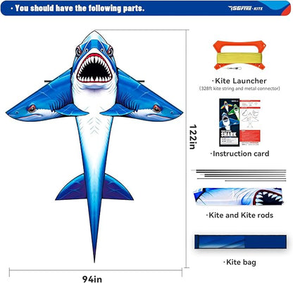 Three Headed Shark Kite for Kids and Adults,Kites for Kids Ages 8-12 Easy to Fly,Single Line Beach and Park Kite for Family Outdoor Games