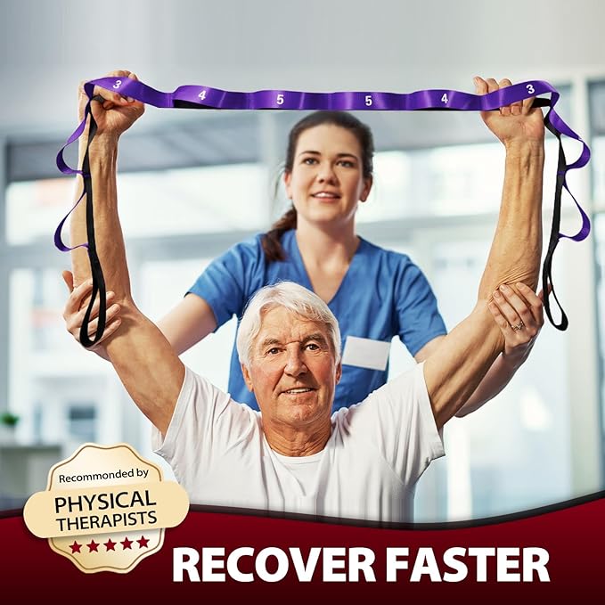 Stretching Strap with 10 Loops-Yoga Strap for Physical Therapy,Home Workout,Pilate & Flexibility Training,Non Elastic Exercise Stretch Band for Hamstring,Leg Stretcher Belt,Flexibility Fascia