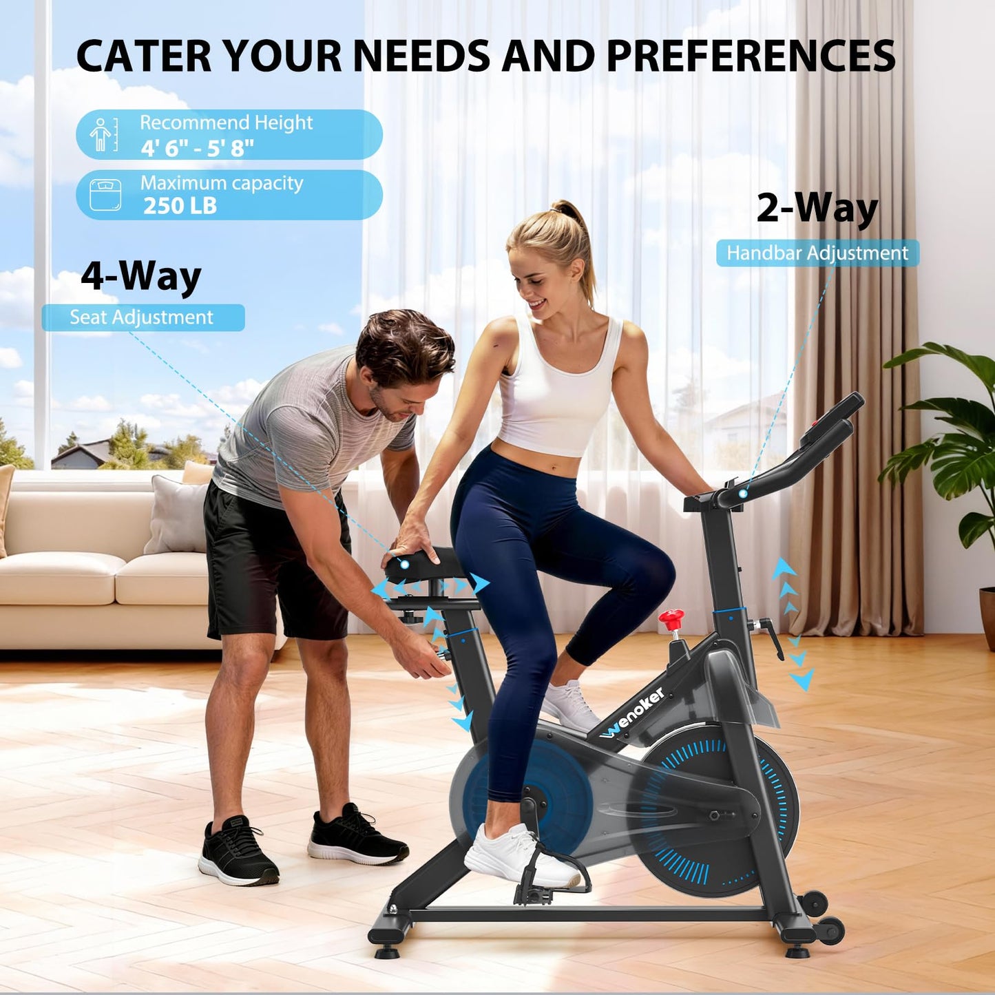 Exercise Bike, Wenoker Magnetic Stationary Bike for Home App Sync Indoor Bike with Adjustable Seat