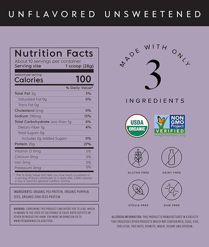 Truvani Vegan Pea Protein Powder | Unflavored | 20g Organic Plant Based Protein | 10 Servings | Keto | Gluten & Dairy Free | Low Carb | No Added Sugar