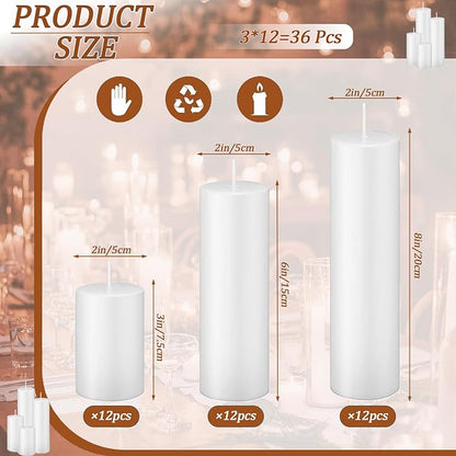 White Pillar Candles Bulk Set of 3，Hurricane Candlesï¼? Different Lengths 2 x 3/6/8 Inch，Dripless Unscented Smokeless，Gives You a Better Atmosphere When Organizing an Event Party.