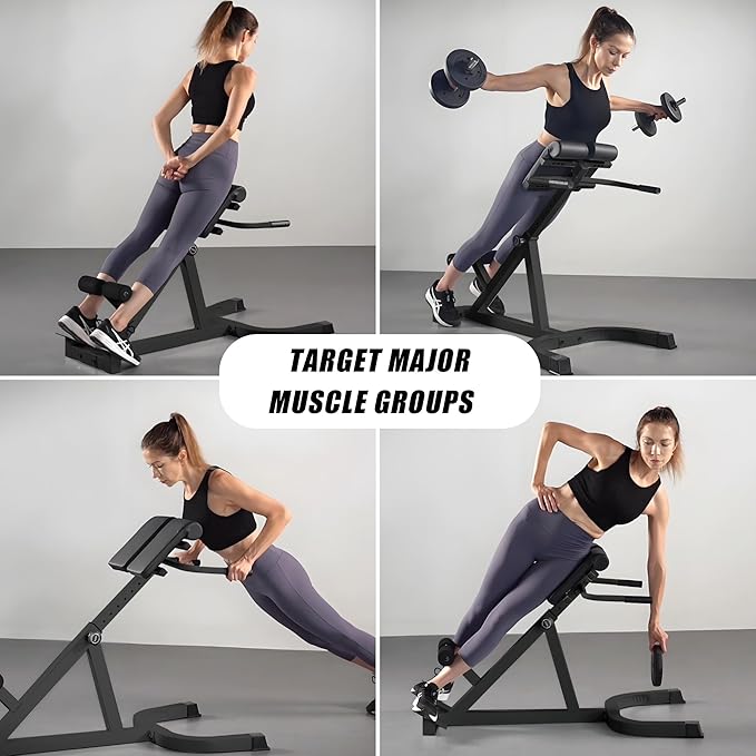 Roman Chair Back Extender - Angle & Height Dual Adjustable Hyperextension Bench for Home Gym - Adjustable Back Exercise Machine