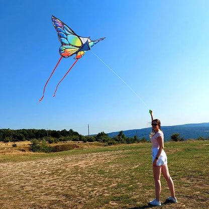 Simxkai Butterfly Kite for Kids & Adults, Easy to Fly Blue Big Kite for Beginners, Line Handle Included (1Pack 2Pack)