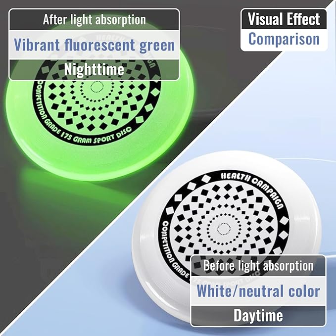 175g Professional Sports Flying Disc for Ultimate & Casual Play, Glow-in-The-Dark Competition Grade Throwing Disc, Diamond/Hurricane Pattern, Perfect for Ultimate Sport, Outdoor Fun and Fitness