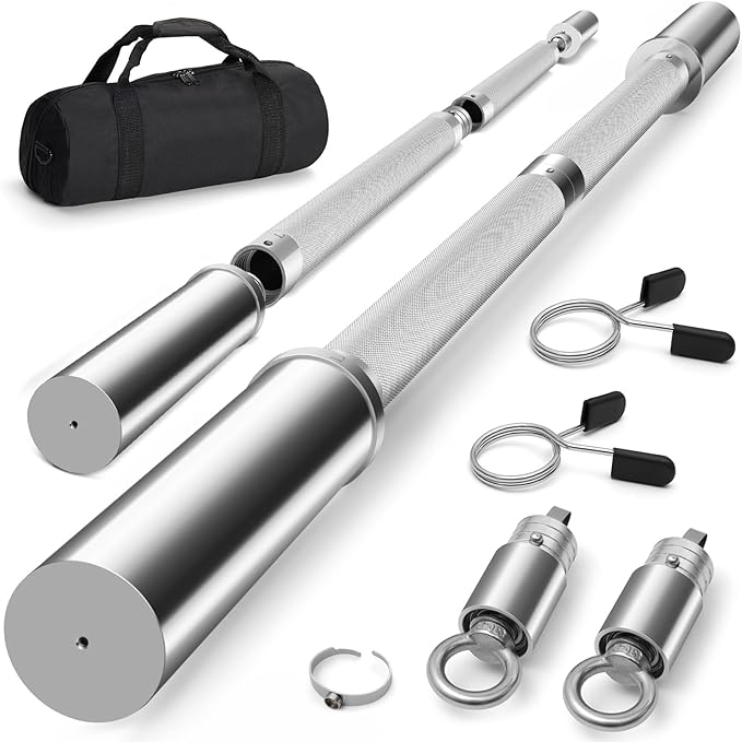 DASKING 4ft/4.9ft Barbell, 2-Inch Olympic Detachable Bar, Portable Strength Training Bar for Weightlifting, Squat, Bench Press, Home Gym, 450LBS, Includes Silent Collars