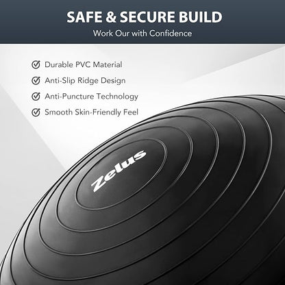 ZELUS Balance Ball Trainer with Resistance Bands and Foot Pump, Inflatable Yoga Ball for Home Gym Workouts, 23 Inch Exercise Half Ball for Balance Training Core Strength Fitness More, 330lb Cap