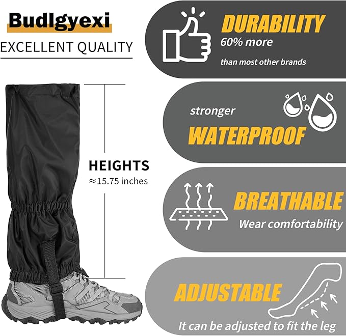 2PCS Gators for Hiking Boots-Gaiters for Hiking, Waterproof, Sandproof and Anti-Mosquito Bites for Muddy Ground, Desert and Garden