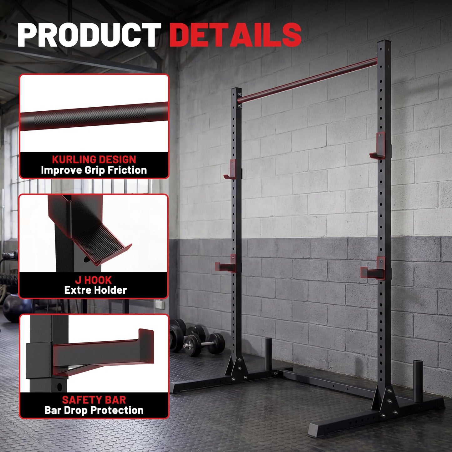 800LB Capacity Squat Rack with Pull Up Bar, Adjustable Power Cage, Home Gym