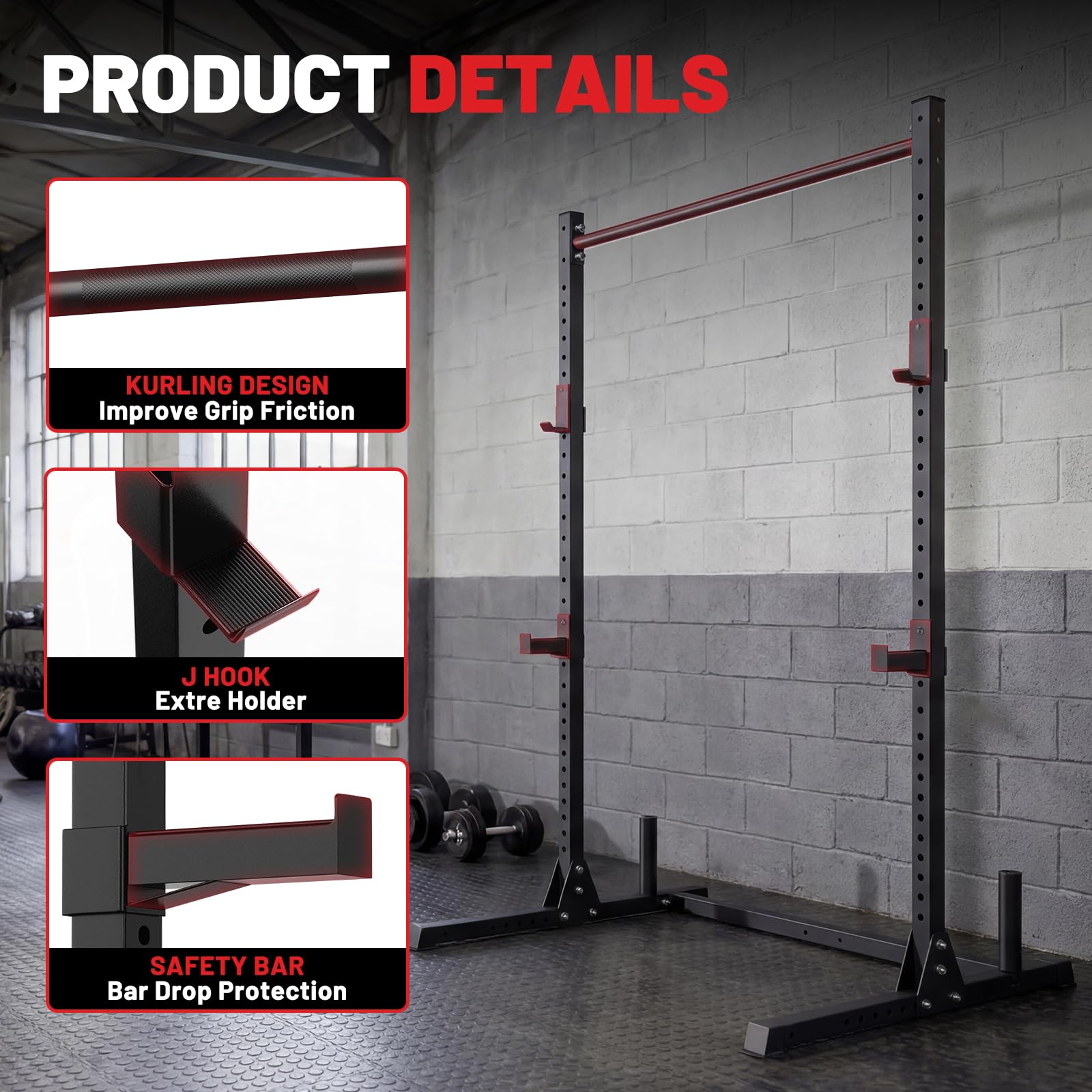 800LB Capacity Squat Rack with Pull Up Bar, Adjustable Power Cage, Home Gym