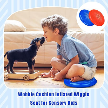 2 Pcs Wiggle Seat Inflated Wobble Cushion Flexible Balance Disc with Air Pump for Core Stability Strengthening Improving Posture Physical Exercise