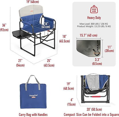 SUNNYFEEL Heated Camping Directors Chair, Portable Folding Lawn Chairs for Adults Heavy Duty with Side Table,Pocket for Beach, Fishing,Picnic,Concert Outdoor, Foldable Camp Chairs