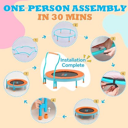 SPORTSOUL Mini Trampoline for Kids 3-6 with Super Safe Foam Handle Bar, 3ft Toddler Trampoline Indoor with No-Gap Cover for Indoor and Outdoor