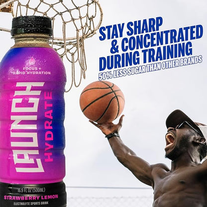 Sports Drink- 12 Pack - Real Cane Sugar 3x Electrolytes, All-Natural Hydration with Cognizin for Mental Focus, Real Fruit & Vegetable Juice, No Artificial Dyes – Strawberry Lemon Flavor – Trusted by Perfect Game