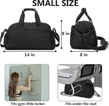 14 inch Small Gym Bag for Women & Men, Mini Duffel Bag for Travel Sports Lightweight Carry On Bag, Black