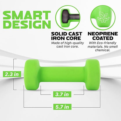 Yes4All Neoprene Coated Dumbbell Hand Weight Sets of 2 - Multiple Weight Options with 15 Colors, Anti-roll, Anti-Slip, Hexagon Shape