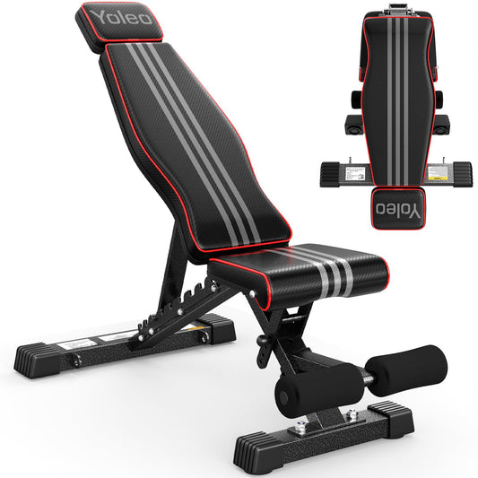 YOLEO Adjustable Weight Bench, 827LB Foldable Workout Bench with Extended Head/Neck