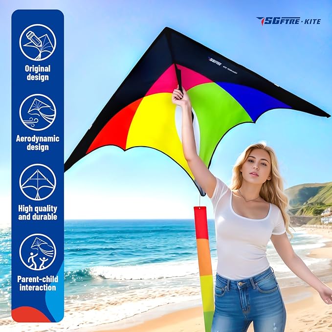 3-Piece Set Delta Kite for Easy to Fly Large Kite for Kids and Adults - Perfect Family Outdoor Toy, Beach Fun for Family Activities