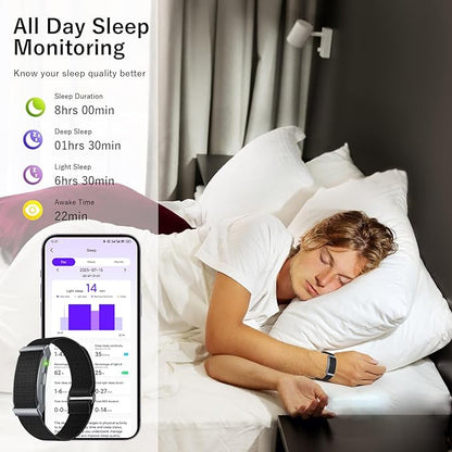 Smart Health Wristband & Armband Set, Screen-Free Minimalist Design Fitness Tracker, Nylon Breathable Smart Bracelet, 24/7 Heart Rate/SpO2/Sleep Monitor, 120+ Sports Modes, IP68 Waterproof