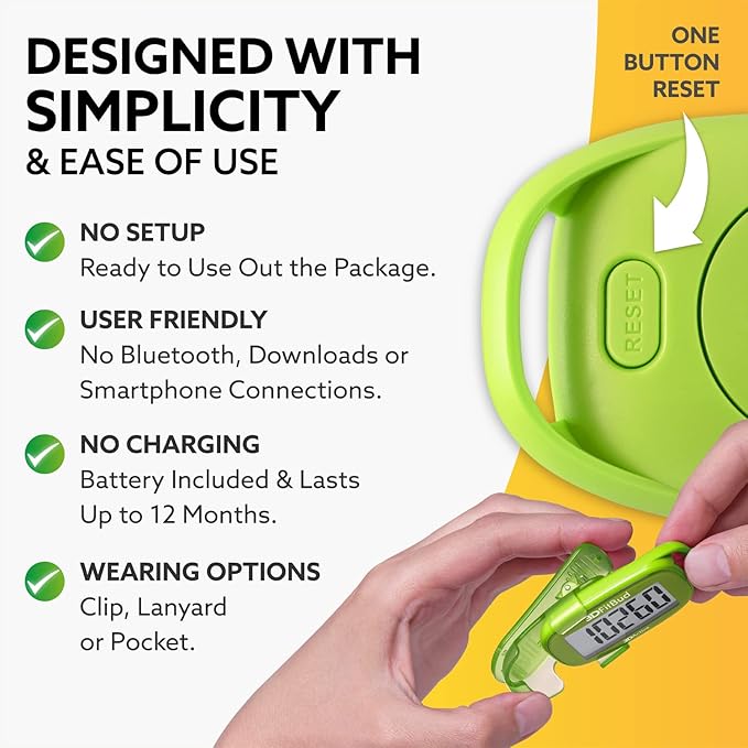 3DFitBud Simple Step Counter Walking 3D Pedometer from 3DActive with Clip & Lanyard - A420S