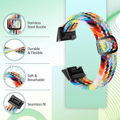 Elastic Braided Bands Compatible with Fitbit Charge 5/Fitbit Charge 6 for Women Men, Breathable Adjustable Stretchy Nylon Loop Sport Replacement Wristbands for Fitbit Charge 6 Charge 5 Straps