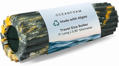 Oceanfoam Ripple Travel Foam Roller (11" x 3.35") Firm Mini Foam Roller for Physical Therapy, Deep Tissue Massage, Back Pain - High Density, Wave Textured - Yoga (Hunter, Gold & Natural Marbled)