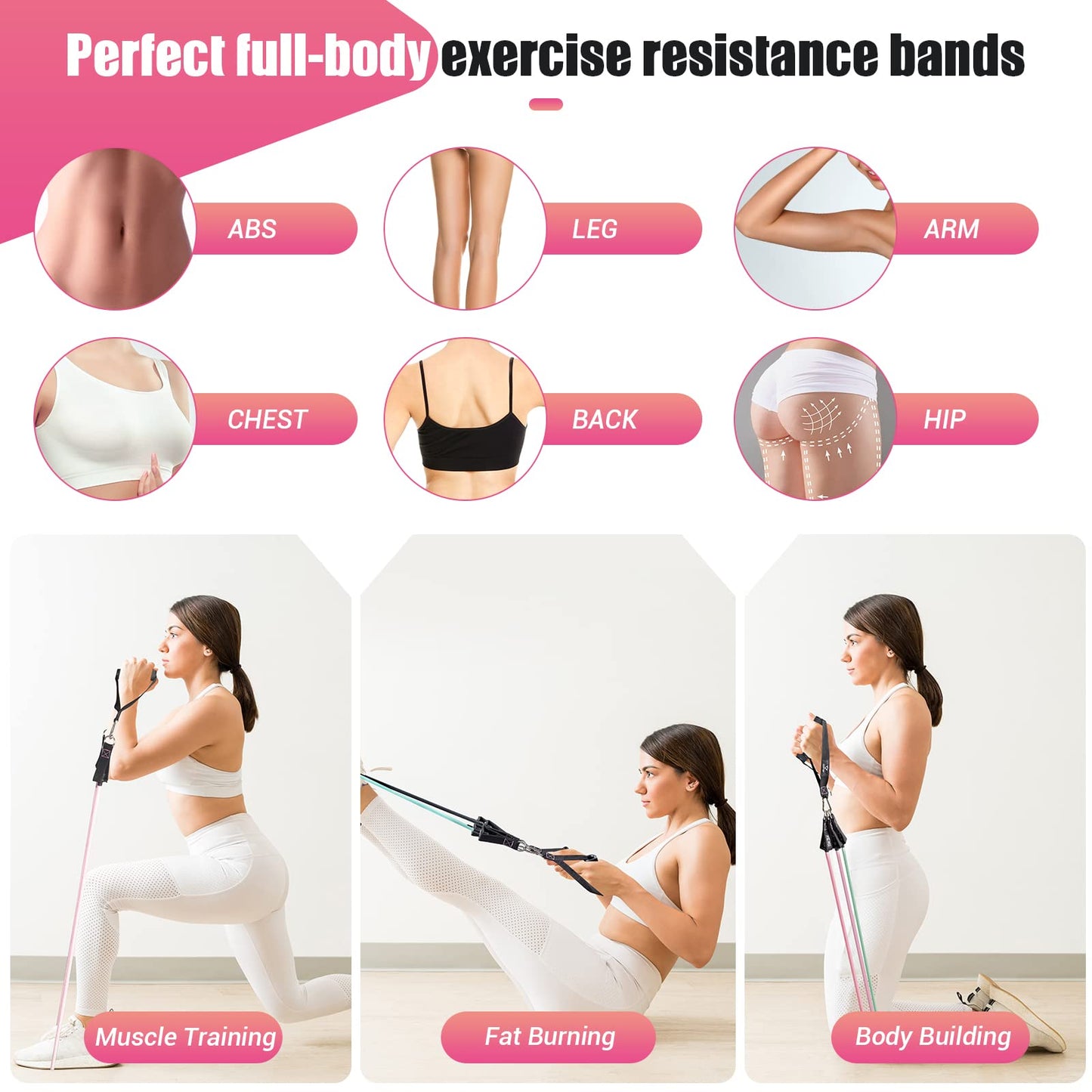 Resistance Bands with Handles for Women, 5 Level Exercise Bands Workout Bands for Physical Therapy