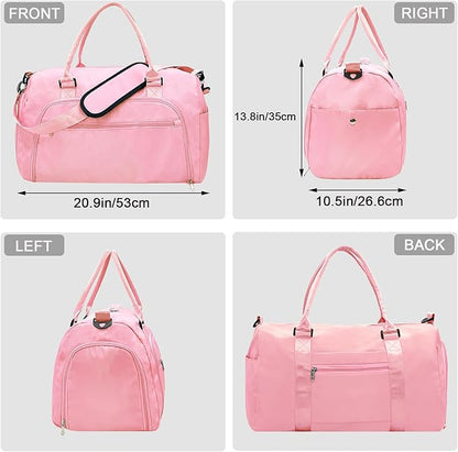 woogwin Gym Bag for Men & Women with Shoes & Wet Compartment Waterproof Duffle Bag for Travel Sports Workout Overnight Weekender(21",Pink)