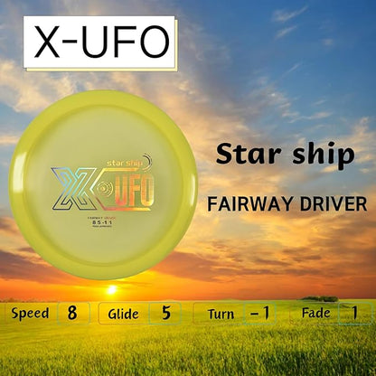 X-UFO Disc Golf Set - Disc Golf Beginner's Set 3-Piece Set with Putter, tee, and mid-Range disc, 170-178 Grams, for Beginners and Professional disc Golf tournaments.