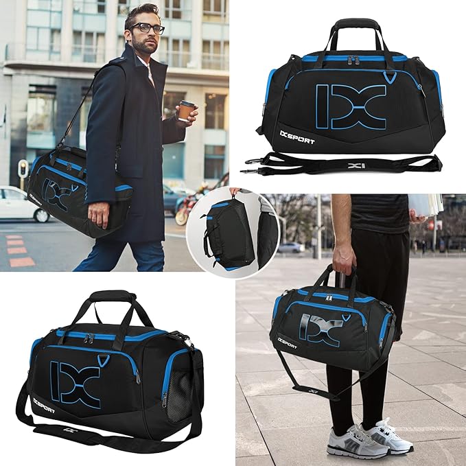 Sports Gym Bag，INOXTO Travel Duffel Bag with Dry Wet Pocket And Shoe CompartmentFor Women and Men，40L/55L Fitness Waterproof Weekender Bag For Swim Sports Travel Working Out (Black blue, 40L)