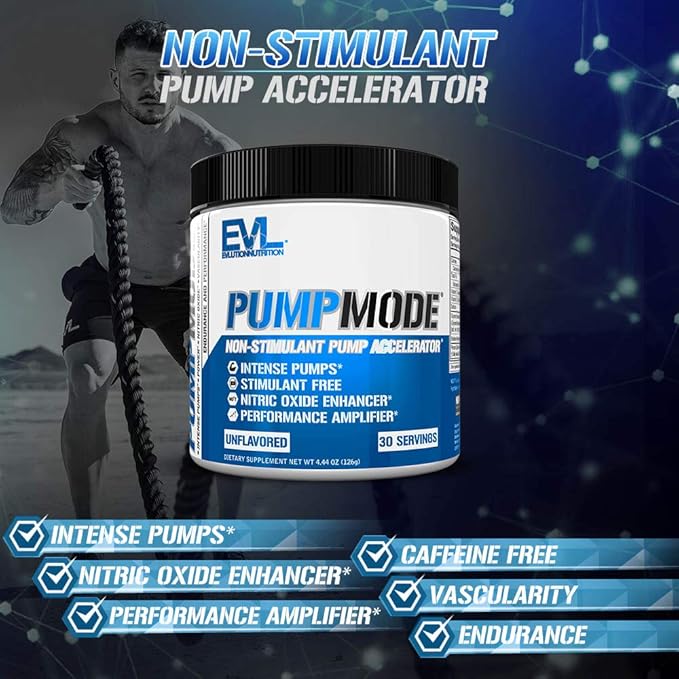 EVL PumpMode Nitric Oxide Supplement - Nitric Oxide Booster Pump Pre Workout Powder with Glycerol and Betaine for Muscle Recovery Growth and Endurance - Stim Free Pre Workout Drink (Unflavored)