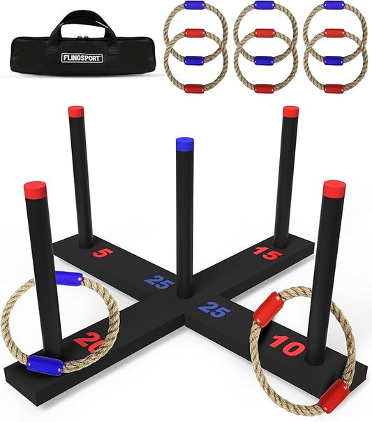 Ring Toss Game, Incl. 6 Double Beaded Rings & Carry Case Outdoor Lawn Games for Kids, Adults &