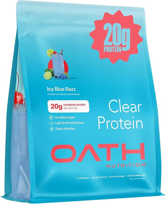 Clear Whey Isolate Protein Powder, ICY Blue Razz, 20g Complete Protein per Serving, No Added Sugar