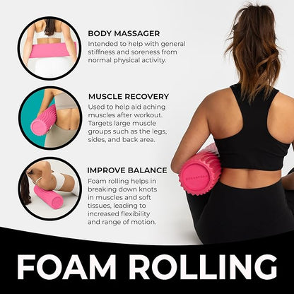 Oceanfoam Tidal Roller - Hot Pink - Muscle Massage Foam Roller for Back Pain & Stretching - Firm and Ergonomic Wide Wave Textured - Yoga, Athletics, & Wellness - Full Size, 20" x 5"
